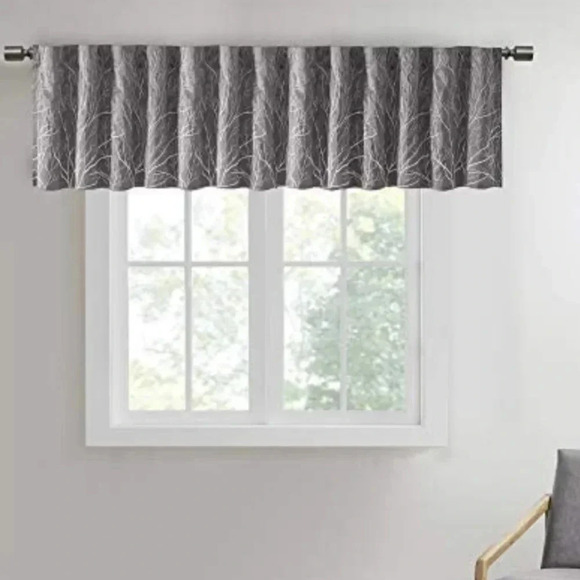 Madison Park 1 Window Valance Embroidered Gray New - Picture 1 of 9